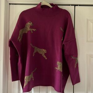 Worn Once Entro Mock Neck Side Slit Animal Print Sweater